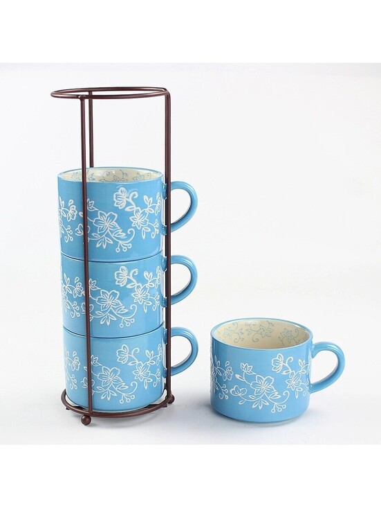 Temp-Tations Other - Temp-tations Floral Lace Light Blue Stackable Mugs NEW SEALED